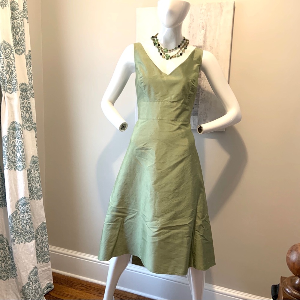Ann Taylor sage green silk retro style dress